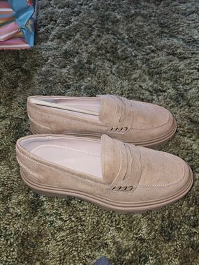 JustFab Women's Suede Penny Loafers in Beige